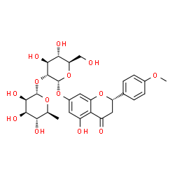 ChemSpider 2D Image | (2S)-5-Hydroxy-2-(4-methoxyphenyl)-4-oxo-3,4-dihydro-2H-chromen-7-yl 2-O-(6-deoxy-alpha-L-mannopyranosyl)-alpha-D-glucopyranoside | C28H34O14