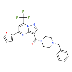 ChemSpider 2D Image | (4-Benzyl-1-piperazinyl)[5-(2-furyl)-7-(trifluoromethyl)pyrazolo[1,5-a]pyrimidin-3-yl]methanone | C23H20F3N5O2