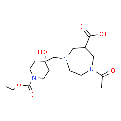 ChemSpider 2D Image | 1-Acetyl-4-{[1-(ethoxycarbonyl)-4-hydroxy-4-piperidinyl]methyl}-1,4-diazepane-6-carboxylic acid | C17H29N3O6