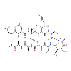 ChemSpider 2D Image | (3R,6S,9S,12R,15S,18S,21S,24S,27S,30S)-25,30-Diethyl-33-[(1R,2R,4E)-1-hydroxy-2-methyl-4-hexen-1-yl]-6,9,18-triisobutyl-3,21,24-triisopropyl-1,4,7,10,12,15,19,27,28-nonamethyl-1,4,7,10,13,16,19,22,25,
28,31-undecaazacyclotritriacontane-2,5,8,11,14,17,20,23,26,29,32-undecone | C63H113N11O12