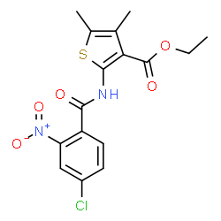 ChemSpider 2D Image | Ethyl 2-[(4-chloro-2-nitrobenzoyl)amino]-4,5-dimethyl-3-thiophenecarboxylate | C16H15ClN2O5S