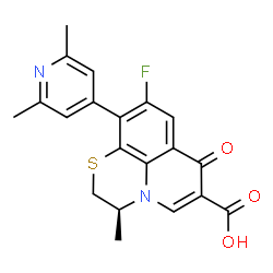 ChemSpider 2D Image | (3S)-10-(2,6-Dimethyl-4-pyridinyl)-9-fluoro-3-methyl-7-oxo-2,3-dihydro-7H-[1,4]thiazino[2,3,4-ij]quinoline-6-carboxylic acid | C20H17FN2O3S