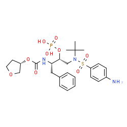 ChemSpider 2D Image | (3S)-Tetrahydro-3-furanyl [(2S,3R)-4-{[(4-aminophenyl)sulfonyl](2-methyl-2-propanyl)amino}-1-phenyl-3-(phosphonooxy)-2-butanyl]carbamate | C25H36N3O9PS