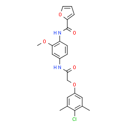 ChemSpider 2D Image | N-(4-{[(4-Chloro-3,5-dimethylphenoxy)acetyl]amino}-2-methoxyphenyl)-2-furamide | C22H21ClN2O5