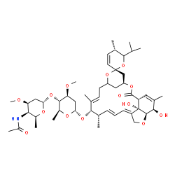 ChemSpider 2D Image | (1'R,2S,4'S,5S,10'E,12'S,13'S,14'E,16'E,20'R,21'R,24'S)-21',24'-Dihydroxy-6-isopropyl-5,11',13',22'-tetramethyl-2'-oxo-5,6-dihydrospiro[pyran-2,6'-[3,7,19]trioxatetracyclo[15.6.1.1~4,8~.0~20,24~]penta
cosa[10,14,16,22]tetraen]-12'-yl 4-O-(4-acetamido-2,4,6-trideoxy-3-O-methyl-alpha-L-lyxo-hexopyranosyl)-2,6-dideoxy-3-O-methyl-alpha-L-arabino-hexopyranoside | C49H73NO14