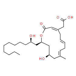 ChemSpider 2D Image | {(3E,6E,9E,12R,14R)-12-Hydroxy-14-[(2R)-2-hydroxyundecyl]-10-methyl-2-oxooxacyclotetradeca-3,6,9-trien-4-yl}acetic acid | C27H44O6
