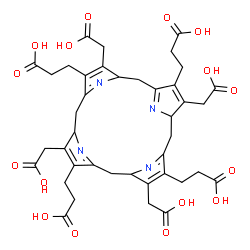 ChemSpider 2D Image | 3,3',3'',3'''-[2,7,12,17-Tetrakis(carboxymethyl)-6,10,11,15,16,20-hexahydro-1H,5H-porphine-3,8,13,18-tetrayl]tetrapropanoic acid | C40H44N4O16