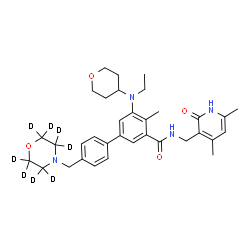 ChemSpider 2D Image | N-[(4,6-Dimethyl-2-oxo-1,2-dihydro-3-pyridinyl)methyl]-5-[ethyl(tetrahydro-2H-pyran-4-yl)amino]-4-methyl-4'-[(~2~H_8_)-4-morpholinylmethyl]-3-biphenylcarboxamide | C34H36D8N4O4