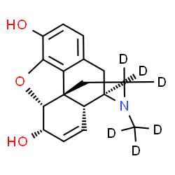 ChemSpider 2D Image | (5alpha,6alpha)-17-(~2~H_3_)Methyl(9,16,16-~2~H_3_)-7,8-didehydro-4,5-epoxymorphinan-3,6-diol | C17H13D6NO3