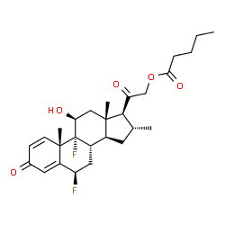 ChemSpider 2D Image | (6beta,11beta,16alpha)-6,9-Difluoro-11-hydroxy-16-methyl-3,20-dioxopregna-1,4-dien-21-yl valerate | C27H36F2O5