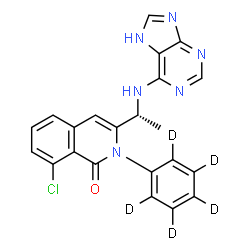 ChemSpider 2D Image | 8-Chloro-2-(~2~H_5_)phenyl-3-[(1R)-1-(7H-purin-6-ylamino)ethyl]-1(2H)-isoquinolinone | C22H12D5ClN6O