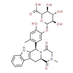 ChemSpider 2D Image | 2-Hydroxy-4-methyl-5-[(6R,12aR)-2-methyl-1,4-dioxo-1,2,3,4,6,7,12,12a-octahydropyrazino[1',2':1,6]pyrido[3,4-b]indol-6-yl]phenyl beta-D-glucopyranosiduronic acid | C28H29N3O10