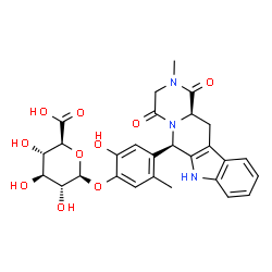 ChemSpider 2D Image | 2-Hydroxy-5-methyl-4-[(6R,12aR)-2-methyl-1,4-dioxo-1,2,3,4,6,7,12,12a-octahydropyrazino[1',2':1,6]pyrido[3,4-b]indol-6-yl]phenyl beta-D-glucopyranosiduronic acid | C28H29N3O10