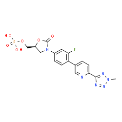 ChemSpider 2D Image | [(5S)-3-{3-Fluoro-4-[6-(2-methyl-2H-tetrazol-5-yl)-3-pyridinyl]phenyl}-2-oxo-1,3-oxazolidin-5-yl]methyl dihydrogen phosphate | C17H16FN6O6P