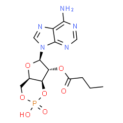 ChemSpider 2D Image | (4aR,6R,7R,7aS)-6-(6-Amino-9H-purin-9-yl)-2-hydroxy-2-oxidotetrahydro-4H-furo[3,2-d][1,3,2]dioxaphosphinin-7-yl butyrate | C14H18N5O7P