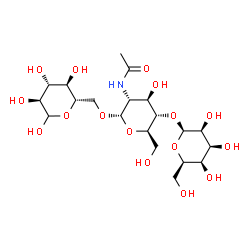 ChemSpider 2D Image | beta-D-Talopyranosyl-(1->4)-2-acetamido-2-deoxy-alpha-D-glucopyranosyl-(1->6)-L-glucopyranose | C20H35NO16