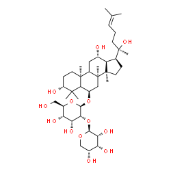 ChemSpider 2D Image | (3alpha,5xi,6beta,8alpha,9xi,10alpha,12alpha,13alpha,20R)-3,12,20-Trihydroxydammar-24-en-6-yl 2-O-beta-D-ribopyranosyl-beta-D-allopyranoside | C41H70O13