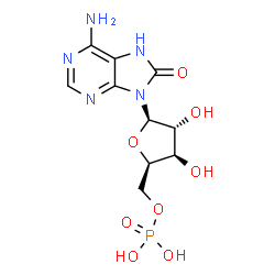 ChemSpider 2D Image | 6-Amino-9-(5-O-phosphono-beta-D-xylofuranosyl)-7,9-dihydro-8H-purin-8-one | C10H14N5O8P