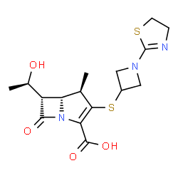 ChemSpider 2D Image | (4R,5R,6S)-3-{[1-(4,5-Dihydro-1,3-thiazol-2-yl)-3-azetidinyl]sulfanyl}-6-[(1R)-1-hydroxyethyl]-4-methyl-7-oxo-1-azabicyclo[3.2.0]hept-2-ene-2-carboxylic acid | C16H21N3O4S2