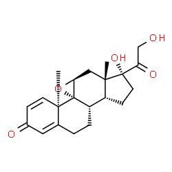 ChemSpider 2D Image | (10alpha,11beta,14beta)-17,21-Dihydroxy-9,11-epoxypregna-1,4-diene-3,20-dione | C21H26O5