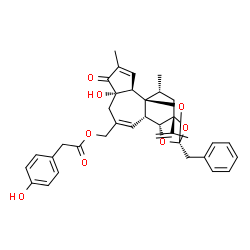 ChemSpider 2D Image | [(1S,2R,6S,10S,11R,13S,15R,17R)-13-Benzyl-6-hydroxy-15-isopropenyl-4,17-dimethyl-5-oxo-12,14,18-trioxapentacyclo[11.4.1.0~1,10~.0~2,6~.0~11,15~]octadeca-3,8-dien-8-yl]methyl (4-hydroxyphenyl)acetate | C36H38O8
