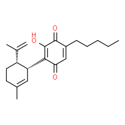 ChemSpider 2D Image | (1'R,6'S)-6-Hydroxy-6'-isopropenyl-3'-methyl-4-pentyl-1,1'-bi(cyclohexane)-2',3,6-triene-2,5-dione | C21H28O3