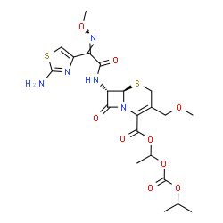 ChemSpider 2D Image | 1-[(Isopropoxycarbonyl)oxy]ethyl (6R,7S)-7-{[(2E)-2-(2-amino-1,3-thiazol-4-yl)-2-(methoxyimino)acetyl]amino}-3-(methoxymethyl)-8-oxo-5-thia-1-azabicyclo[4.2.0]oct-2-ene-2-carboxylate | C21H27N5O9S2