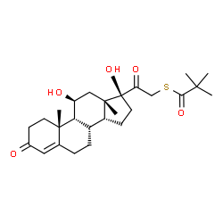 ChemSpider 2D Image | S-[(9beta,11beta,14beta,17alpha)-11,17-Dihydroxy-3,20-dioxopregn-4-en-21-yl] 2,2-dimethylpropanethioate | C26H38O5S