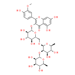 ChemSpider 2D Image | 5,7-Dihydroxy-2-(4-hydroxy-3-methoxyphenyl)-4-oxo-4H-chromen-3-yl 6-deoxy-alpha-L-mannopyranosyl-(1->2)-6-deoxy-beta-L-mannopyranosyl-(1->6)-beta-D-glucopyranoside | C34H42O20