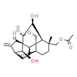ChemSpider 2D Image | (1beta,7beta,8alpha,10alpha,13alpha,14S)-1,6,7,14-Tetrahydroxy-15-oxo-7,20-epoxykaur-16-en-18-yl acetate | C22H30O8