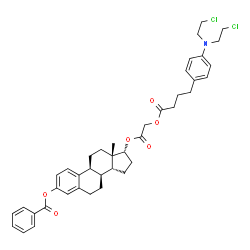 ChemSpider 2D Image | (8alpha,14beta,17alpha)-17-{2-[(4-{4-[Bis(2-chloroethyl)amino]phenyl}butanoyl)oxy]acetoxy}estra-1(10),2,4-trien-3-yl benzoate | C41H47Cl2NO6