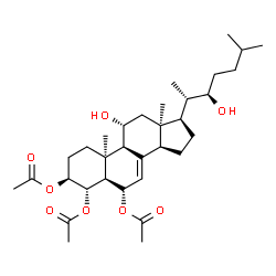 ChemSpider 2D Image | (3beta,4alpha,5alpha,6alpha,10alpha,11alpha,13alpha,22R)-11,22-Dihydroxycholest-7-ene-3,4,6-triyl triacetate | C33H52O8