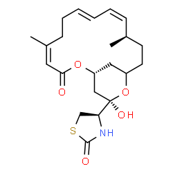 ChemSpider 2D Image | (4R)-4-[(1R,4Z,8E,10Z,12R,17R)-17-Hydroxy-5,12-dimethyl-3-oxo-2,16-dioxabicyclo[13.3.1]nonadeca-4,8,10-trien-17-yl]-1,3-thiazolidin-2-one | C22H31NO5S
