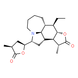 ChemSpider 2D Image | (2R,7aR,8R,8aS,11R,11aR,11bS,11cS)-8-Ethyl-11-methyl-2-[(2S,4S)-4-methyl-5-oxotetrahydro-2-furanyl]dodecahydroazepino[3,2,1-hi]furo[3,2-e]indol-10(2H)-one | C22H33NO4
