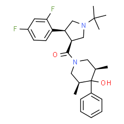ChemSpider 2D Image | [(3S,4S)-4-(2,4-Difluorophenyl)-1-(2-methyl-2-propanyl)-3-pyrrolidinyl][(3R,5S)-4-hydroxy-3,5-dimethyl-4-phenyl-1-piperidinyl]methanone | C28H36F2N2O2