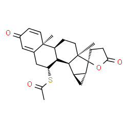 ChemSpider 2D Image | S-[(4aS,4bS,6aR,7S,7aR,8aS,8bS,9R)-4a,6a-Dimethyl-2,5'-dioxo-2,4',4b,5,5',6,6a,7a,8,8a,8b,8c,9,10-tetradecahydro-3'H,4aH-spiro[cyclopropa[4,5]cyclopenta[1,2-a]phenanthrene-7,2'-furan]-9-yl] ethanethio
ate | C25H30O4S