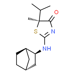 ChemSpider 2D Image | (5S)-2-[(1R,2S,4R)-Bicyclo[2.2.1]hept-2-ylamino]-5-isopropyl-5-methyl-1,3-thiazol-4(5H)-one | C14H22N2OS