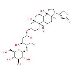 ChemSpider 2D Image | (3beta,5alpha,8alpha,14alpha)-3-{[2,6-Dideoxy-4-O-(beta-D-glucopyranosyl)-beta-D-ribo-hexopyranosyl]oxy}-5,14-dihydroxy-19-oxocard-20(22)-enolide | C35H52O14
