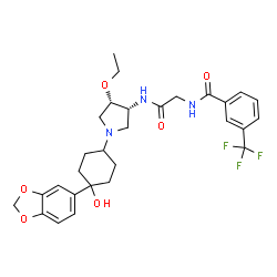 ChemSpider 2D Image | N-[2-({(3R,4S)-1-[4-(1,3-Benzodioxol-5-yl)-4-hydroxycyclohexyl]-4-ethoxy-3-pyrrolidinyl}amino)-2-oxoethyl]-3-(trifluoromethyl)benzamide | C29H34F3N3O6