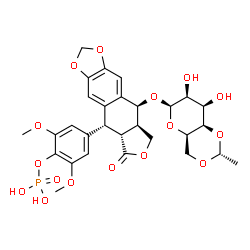 ChemSpider 2D Image | 4-[(5R,5aR,8aR,9S)-9-({4,6-O-[(1R)-Ethylidene]-beta-D-talopyranosyl}oxy)-6-oxo-5,5a,6,8,8a,9-hexahydrofuro[3',4':6,7]naphtho[2,3-d][1,3]dioxol-5-yl]-2,6-dimethoxyphenyl dihydrogen phosphate | C29H33O16P