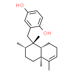 ChemSpider 2D Image | 2-{[(1S,2S,4aS,8aS)-1,2,4a,5-Tetramethyl-1,2,3,4,4a,7,8,8a-octahydro-1-naphthalenyl]methyl}-1,4-benzenediol | C21H30O2