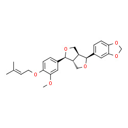ChemSpider 2D Image | 5-[(1S,3aR,4S,6aS)-4-{3-Methoxy-4-[(3-methyl-2-buten-1-yl)oxy]phenyl}tetrahydro-1H,3H-furo[3,4-c]furan-1-yl]-1,3-benzodioxole | C25H28O6