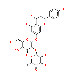 ChemSpider 2D Image | 5-Hydroxy-2-(4-methoxyphenyl)-4-oxo-3,4-dihydro-2H-chromen-7-yl 2-O-(6-deoxy-alpha-L-mannopyranosyl)-alpha-D-glucopyranoside | C28H34O14