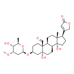 ChemSpider 2D Image | (3beta,5alpha,8alpha,14alpha)-3-[(2,6-Dideoxy-3-O-methyl-beta-D-ribo-hexopyranosyl)oxy]-5,14-dihydroxy-19-oxocard-20(22)-enolide | C30H44O9
