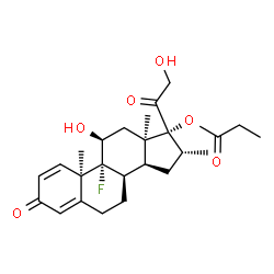 ChemSpider 2D Image | (8alpha,10alpha,11beta,13alpha,16alpha)-9-Fluoro-11,21-dihydroxy-16-methyl-3,20-dioxopregna-1,4-dien-17-yl propionate | C25H33FO6