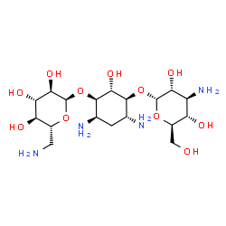 ChemSpider 2D Image | (1S,2R,3R,4R,6R)-4,6-Diamino-3-[(6-amino-6-deoxy-alpha-D-glucopyranosyl)oxy]-2-hydroxycyclohexyl 3-amino-3-deoxy-alpha-D-glucopyranoside | C18H36N4O11