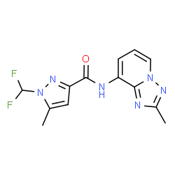 ChemSpider 2D Image | 1-(Difluoromethyl)-5-methyl-N-(2-methyl[1,2,4]triazolo[1,5-a]pyridin-8-yl)-1H-pyrazole-3-carboxamide | C13H12F2N6O