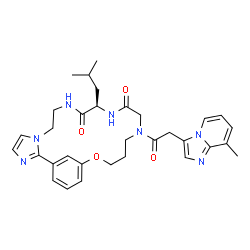 ChemSpider 2D Image | (11R)-11-Isobutyl-15-[(8-methylimidazo[1,2-a]pyridin-3-yl)acetyl]-19-oxa-3,6,9,12,15-pentaazatricyclo[18.3.1.0~2,6~]tetracosa-1(24),2,4,20,22-pentaene-10,13-dione | C32H39N7O4