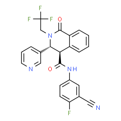 ChemSpider 2D Image | (3R,4R)-N-(3-Cyano-4-fluorophenyl)-1-oxo-3-(3-pyridinyl)-2-(2,2,2-trifluoroethyl)-1,2,3,4-tetrahydro-4-isoquinolinecarboxamide | C24H16F4N4O2