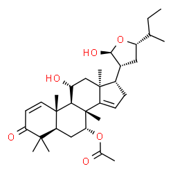 ChemSpider 2D Image | (5R,7R,8R,9R,10S,11R,13S,17S)-17-{(2S,3R,5S)-5-[(2R)-2-Butanyl]-2-hydroxytetrahydro-3-furanyl}-11-hydroxy-4,4,8,10,13-pentamethyl-3-oxo-4,5,6,7,8,9,10,11,12,13,16,17-dodecahydro-3H-cyclopenta[a]phenan
thren-7-yl acetate | C32H48O6